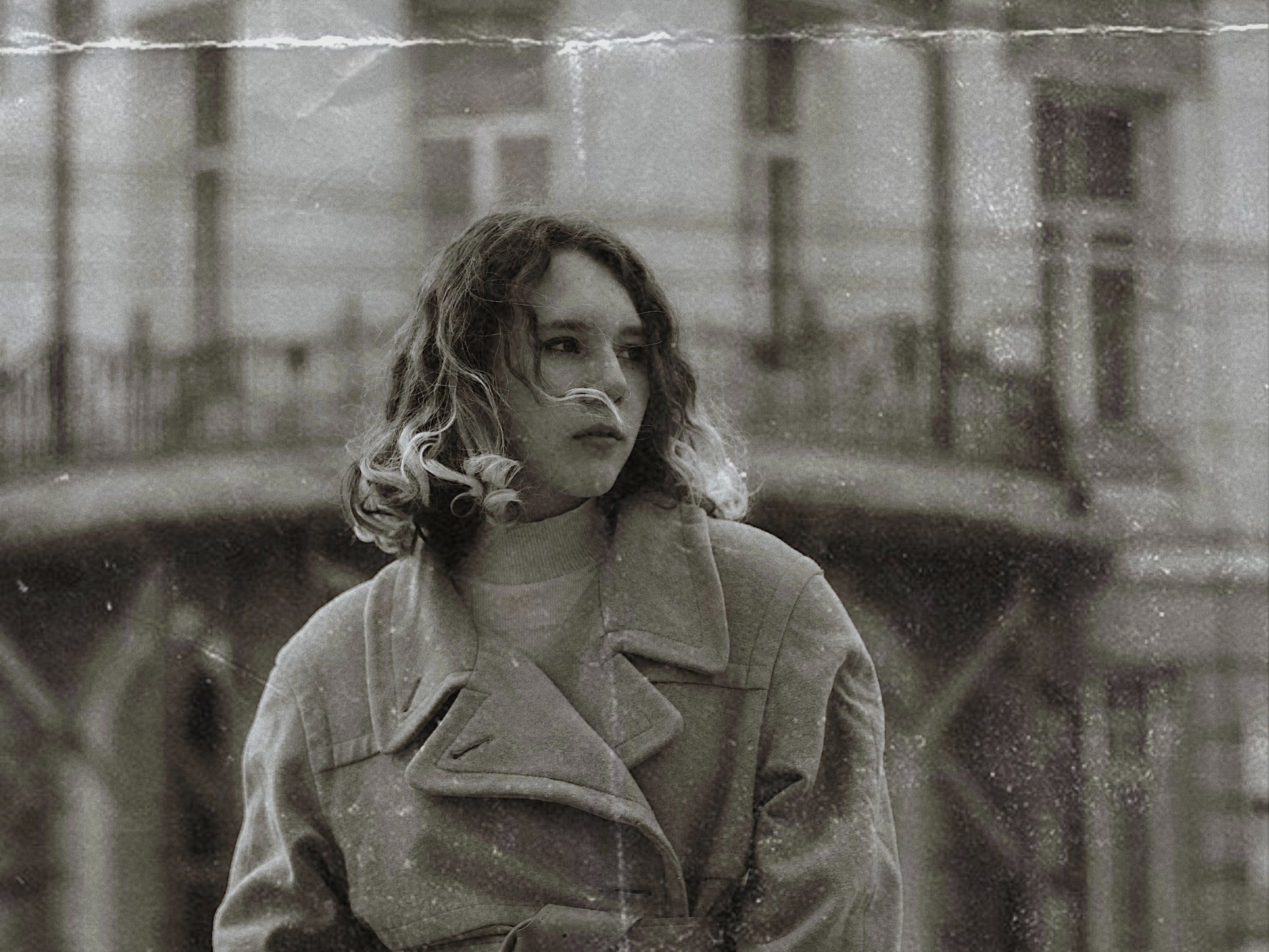 Wallet sized photo of woman, printed photo, wallet photo, crinkled photo, black and white photo